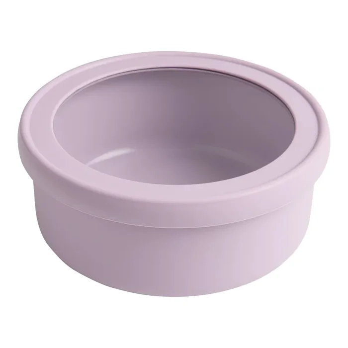 Round Lavender Silicone and Glass Bakeware Storage Container
