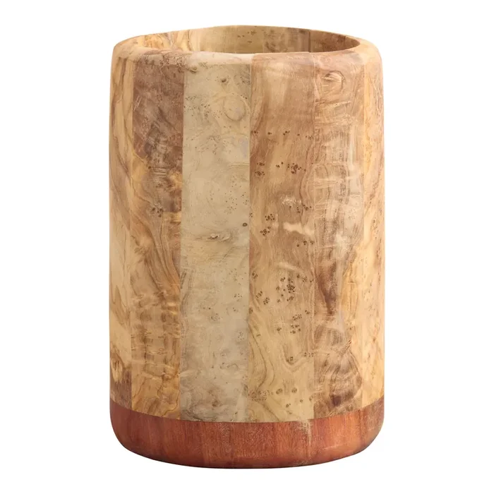 Round Natural Handmade Olive Wood Utensil Holder