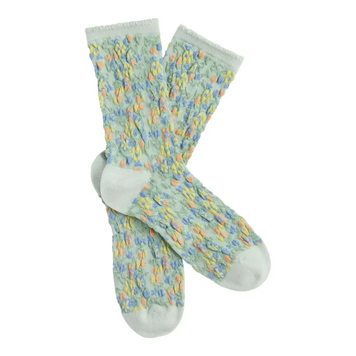 Sage Green and Yellow Ditsy Floral Jacquard Socks