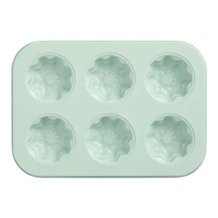 Sage Green Nonstick Ceramic 6c Flower Cakelet Pan