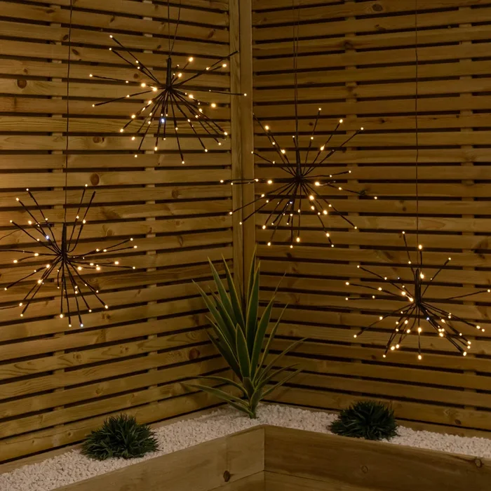 Set of 4 45cm Brown Sparkle Ball Light with 200 Warm White LEDs with Cool White Flashing LED