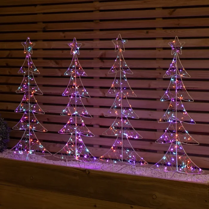 Set of 4 80cm Light up Christmas Tree Path Lights with 400 Rainbow LEDs