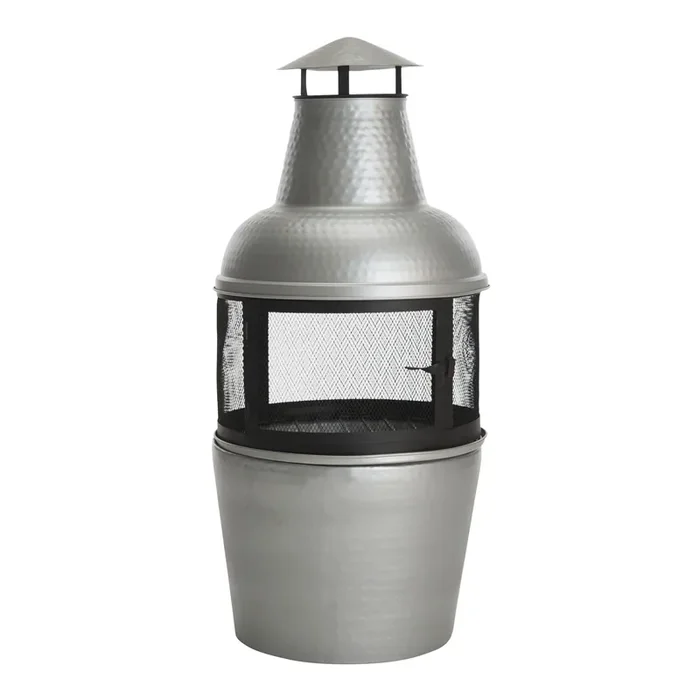Silver Hammered Metal Chiminea