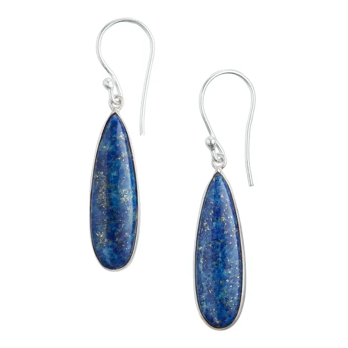 Silver Semiprecious Lapis Teardrop Drop Earrings