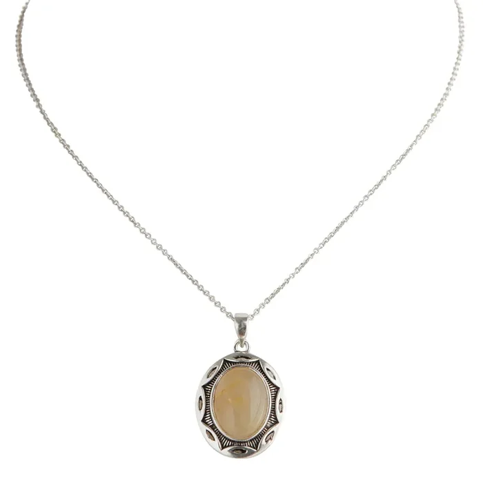 Silver Semiprecious Rutile Quartz Pendant Shorty Necklace