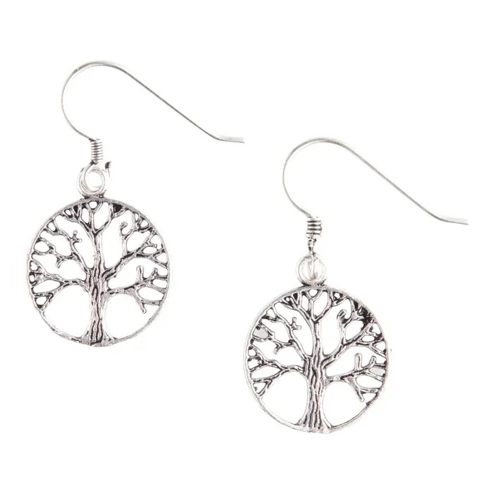 Silver Tree of Life Drop Earrings