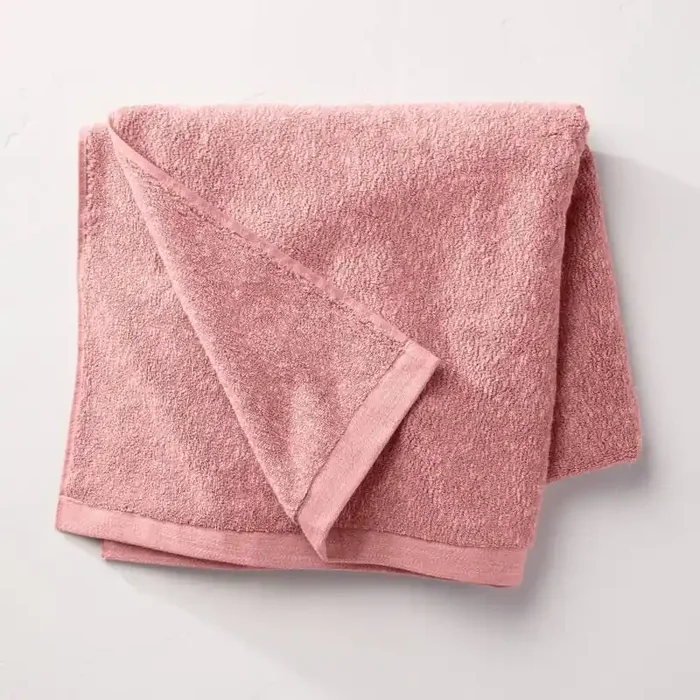 Slub Accent Organic Bath Towel Blush – Casaluna™ Heavyweight Jacquard, Fade-Resistant, Low Lint
