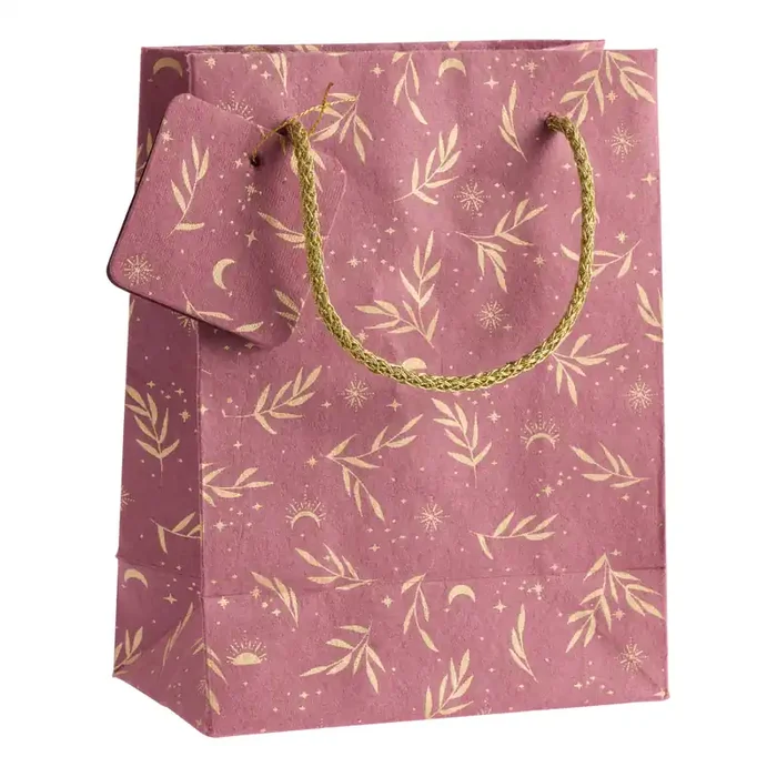 Small Red and Gold Botanical Holiday Gift Bag