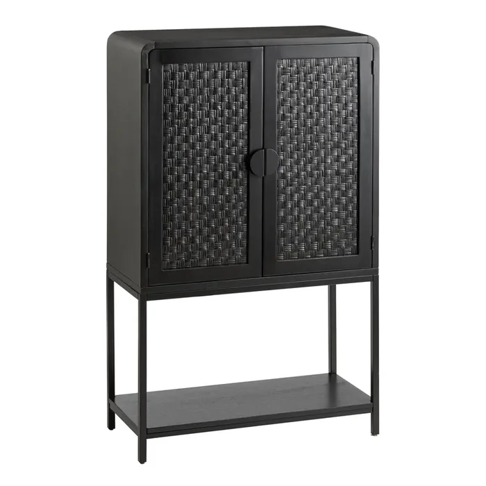 Sommerville Charcoal Black Wood and Rattan Bar Cabinet