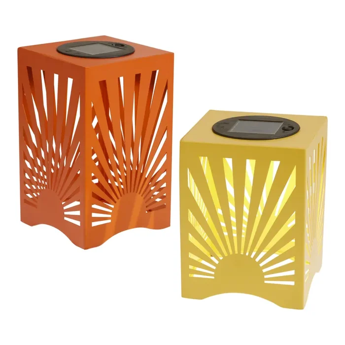 Square Punched Metal Sunburst Solar LED Table Lamp