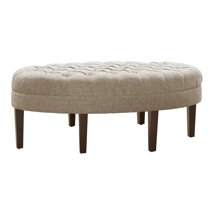 Stan Oval Natural Linen Tufted Upholstered Ottoman