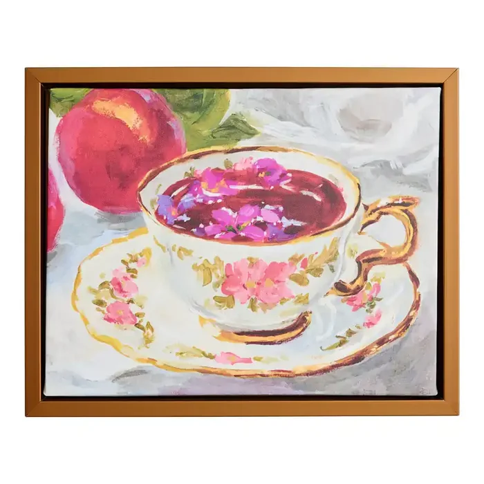 Still Life with Botanical Teacup Framed Canvas Wall Art