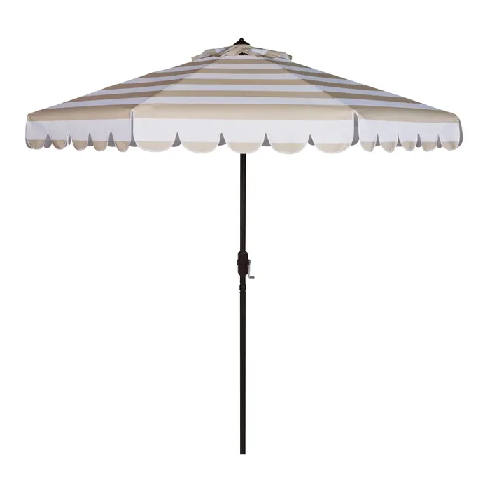 Striped Scalloped 9 Foot Tilting Patio Umbrella