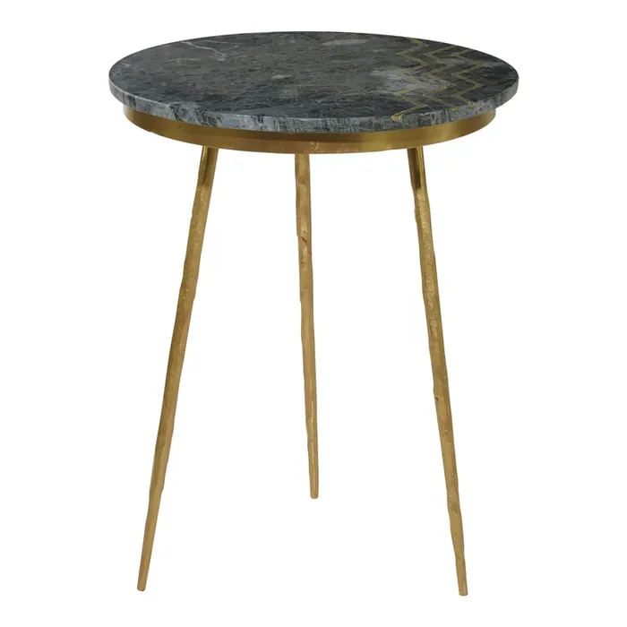 Suncrest Round Green Marble and Gold Metal Side Table