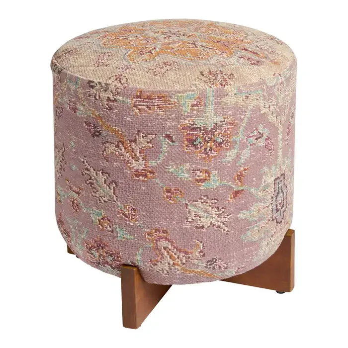 Tassig Multicolor Cotton Rug Floral Upholstered Ottoman