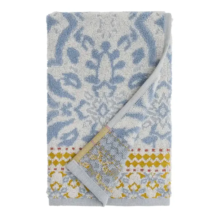 Tatiana Blue Floral Tile Terry Hand Towel