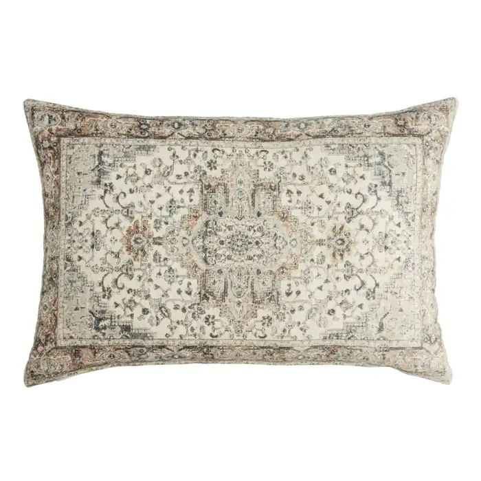 Taupe Distressed Rug Print Lumbar Pillow