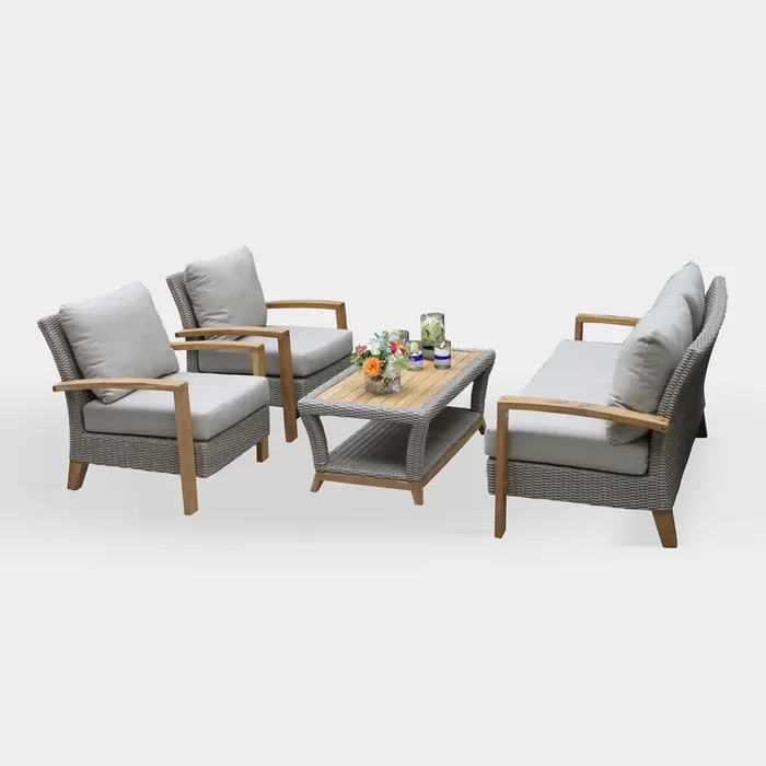 Teak and Wicker Taylor 4 Piece Outdoor Occasional Set