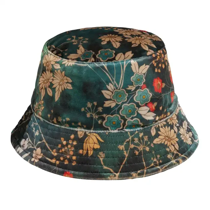 Teal Velvet Floral Reversible Bucket Hat
