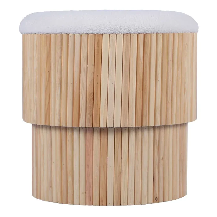 Teo Round Wood Slat Tiered Storage Ottoman