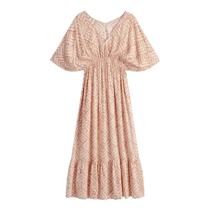 Terracotta And White Geo Mira Kaftan Dress