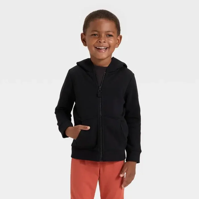 Toddler Boys‘ Fleece Zip-Up Hoodie Sweatshirt – Cat & Jack™ Black 12M