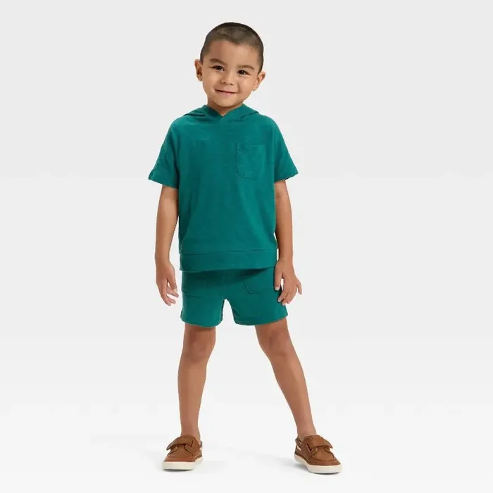 Toddler Boys‘ Short Sleeve Hooded Shirt and Shorts Set – Cat & Jack™ Green 3T