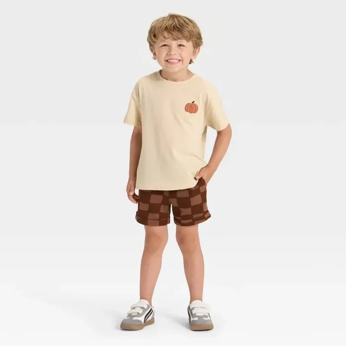 Toddler Boys‘ Short Sleeve Pumpkin Spice French Terry T-Shirt and Shorts Set – Cat & Jack™ Khaki 12M