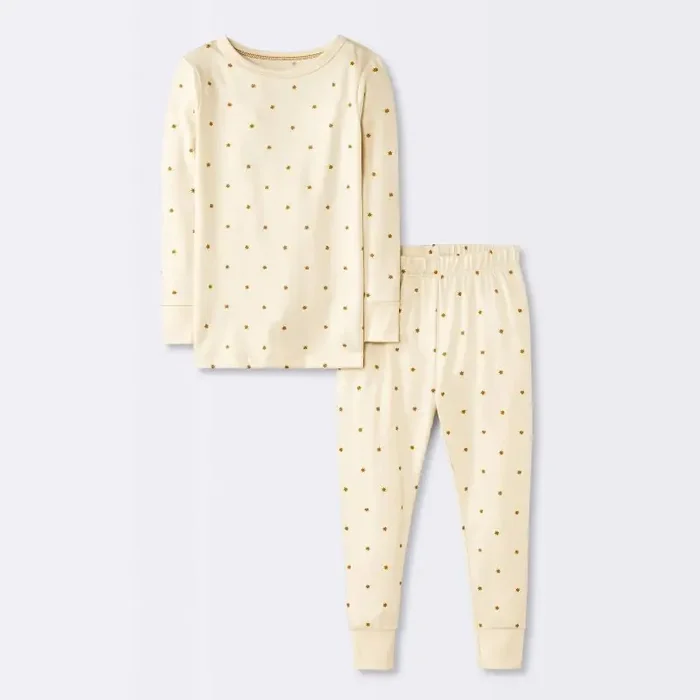 Toddler Girls‘ 2pc Long Sleeve Smooth Jersey Snug Fit Pajama Set – Cloud Island™ Khaki 3T