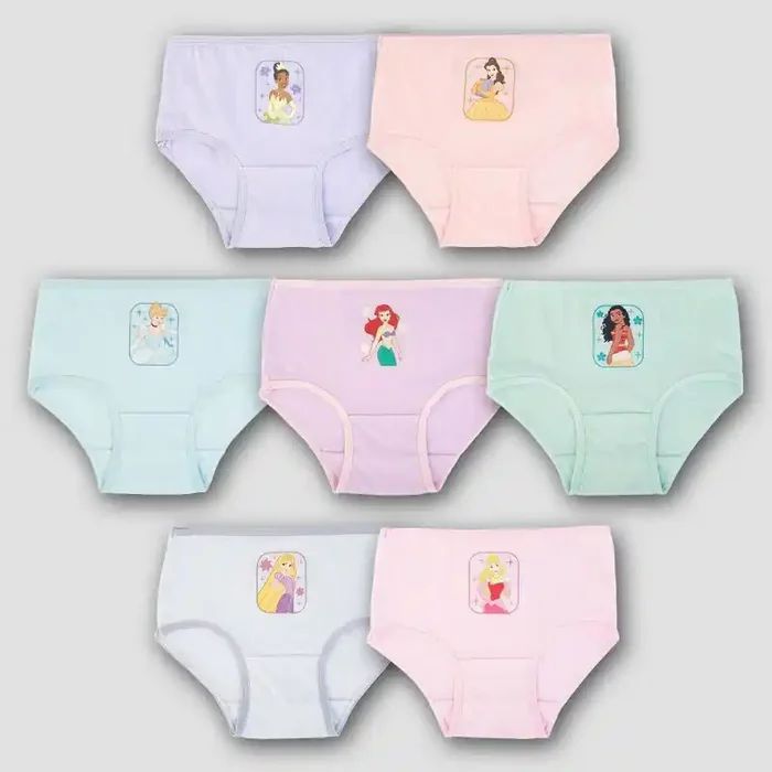 Toddler Girls‘ Disney Princess 7pk Bikini Underwear – 2T-3T Classic Patterns, Full Waistband Elastic, Jersey Fabric