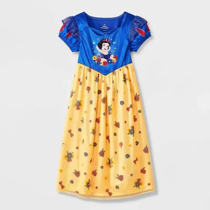 Toddler Girls‘ Disney Princess Snow White NightGown – Blue 2T Flame-Resistant, Short Sleeve, Crew Neck, Machine Washable
