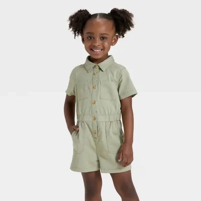 Toddler Girls‘ Utility Romper – Cat & Jack™ Olive Green 4T
