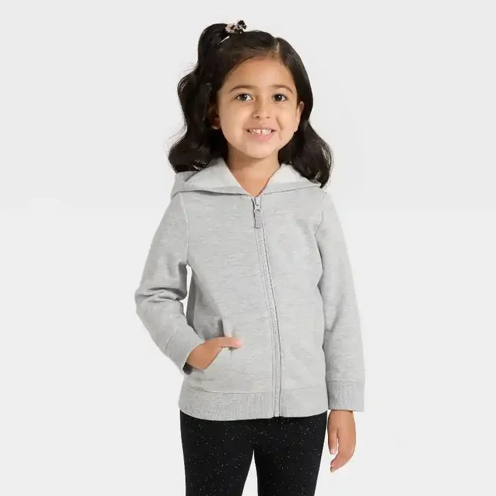 Toddler Girls‘ Zip-Up Fleece Hoodie – Cat & Jack™ Heather Gray 12M