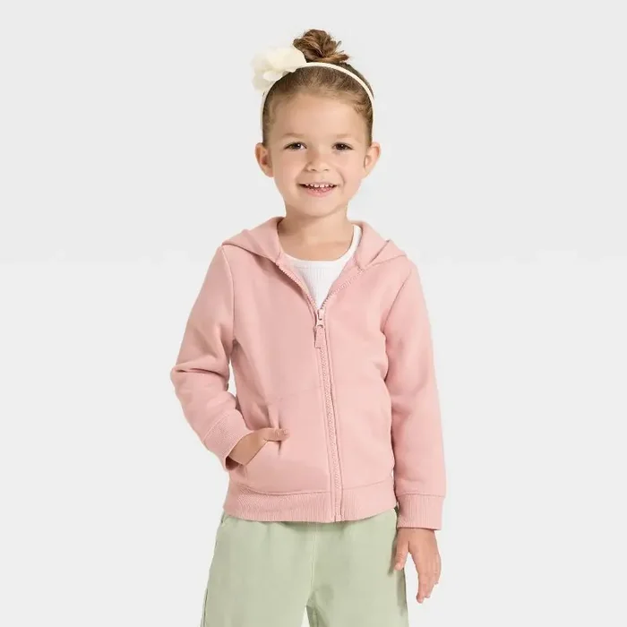 Toddler Girls‘ Zip-Up Fleece Hoodie – Cat & Jack™ Light Mauve 3T