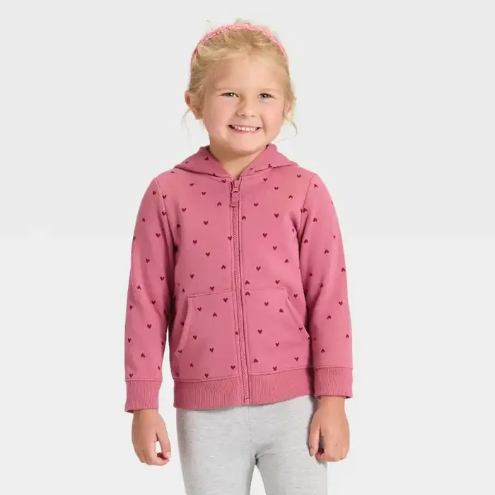 Toddler Girls‘ Zip-Up Fleece Hoodie – Cat & Jack™ Pink Rose 4T
