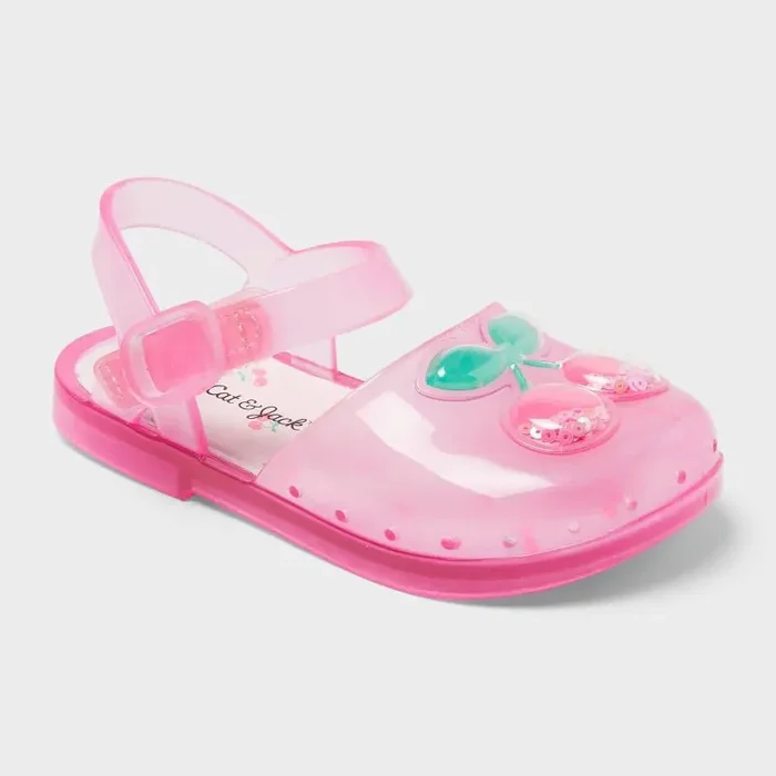 Toddler Lainey Cherry Jelly Sandals – Cat & Jack™ Pink 10T Adjustable Hook and Loop Strap, Non Marking Outsole, Closed Round Toe