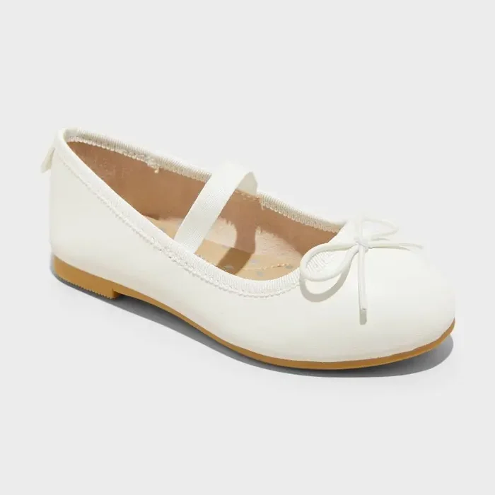 Toddler Nora Slip-On Ballet Flats – Cat & Jack™ White 7T Elastic Strap, Closed Round Toe