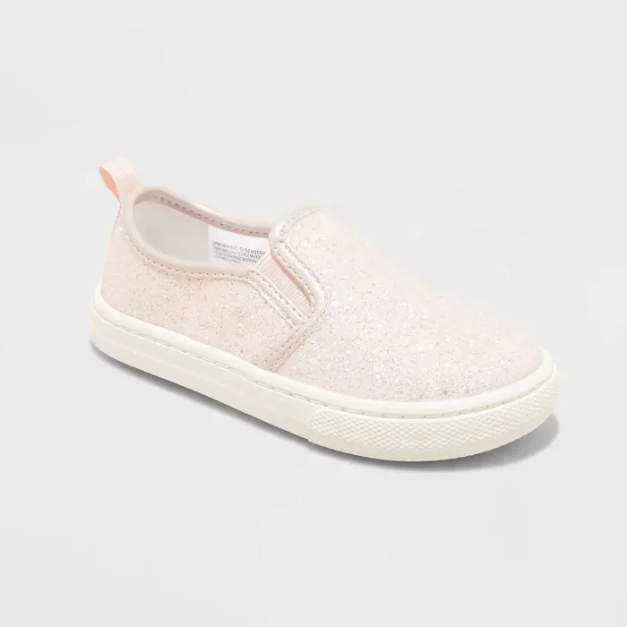 Toddler Yana Slip-On Glitter Sneakers – Cat & Jack™ Blush 9T Faux Leather, Non-Marking Sole, Closed Round Toe, Low Top