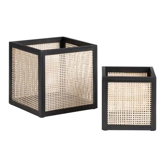 Trevi Square Natural And Black Wood and Cane Basket