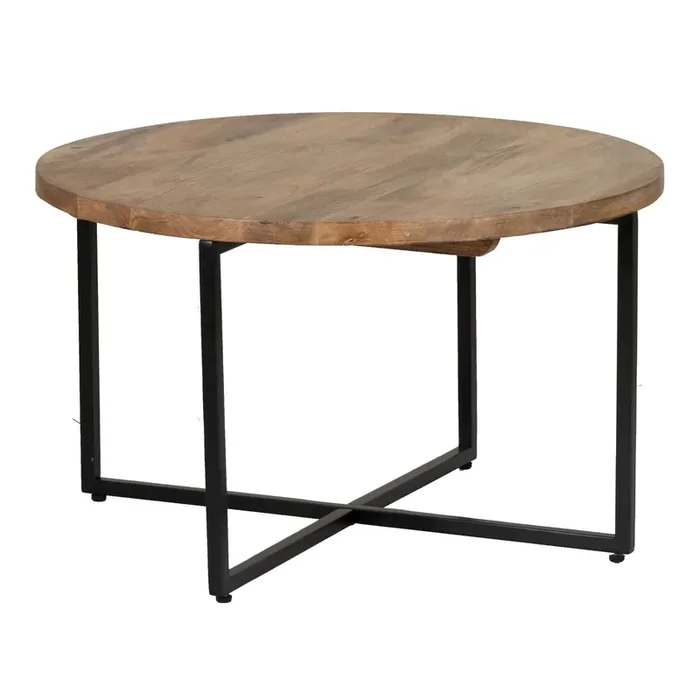 Tristan Round Wood and Black Metal Coffee Table