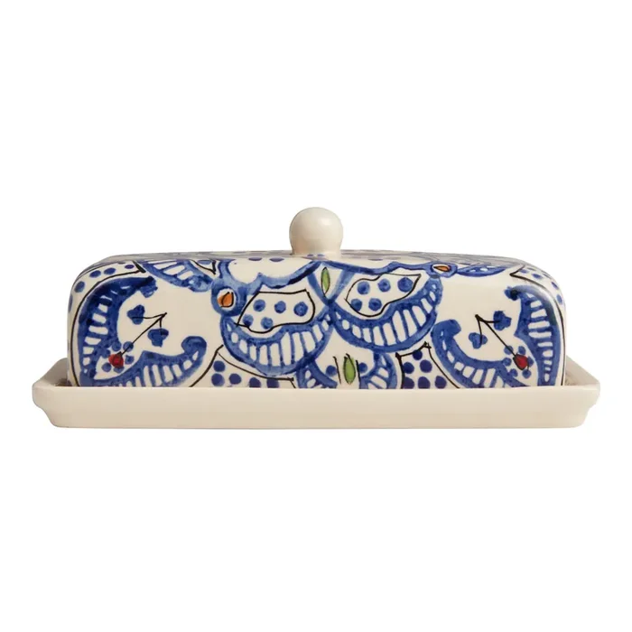 Tunis White And Blue Ceramic Butter Dish