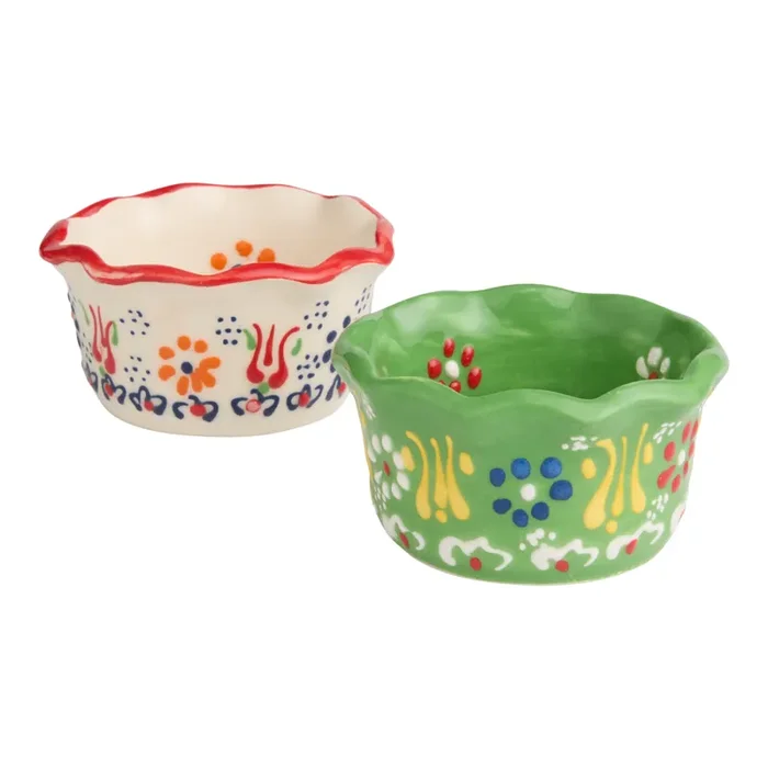 Turkish Artisan Floral Hand Painted Mini Bowl Set of 2