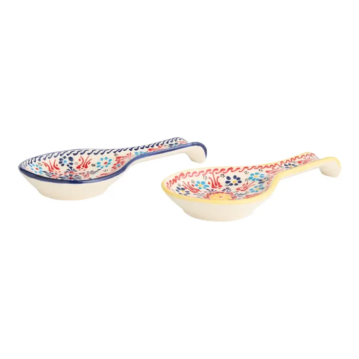 Turkish Artisan Floral Hand Painted Spoon Rest Set of 2