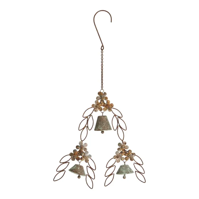 Turquoise Patina Metal Bells and Botanicals Wind Chime