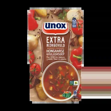 Unox Hungarian goulash soup with extra beef, paprika, tomato and potatoes