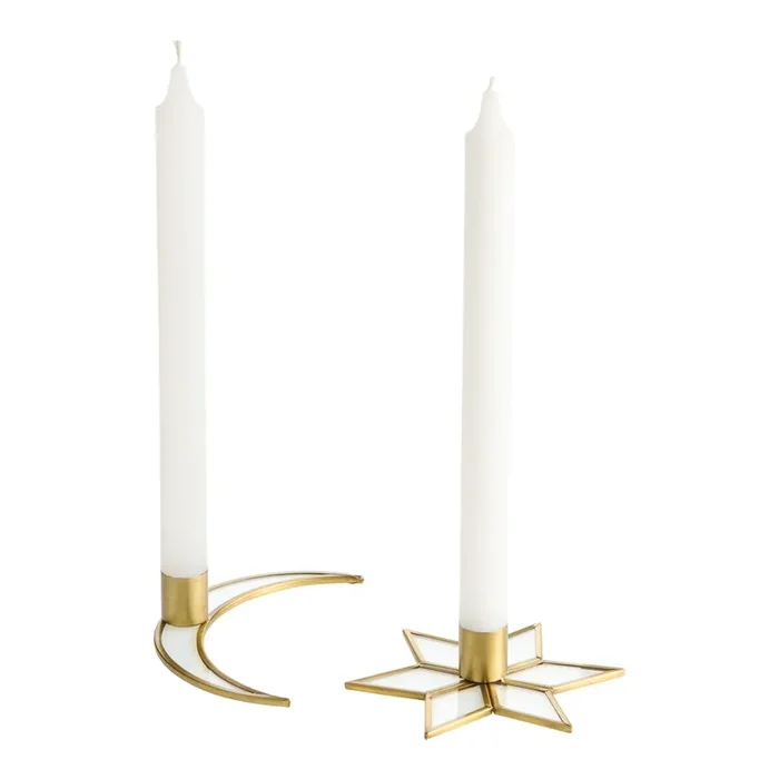 Vintage Gold and Glass Celestial Taper Candle Holder