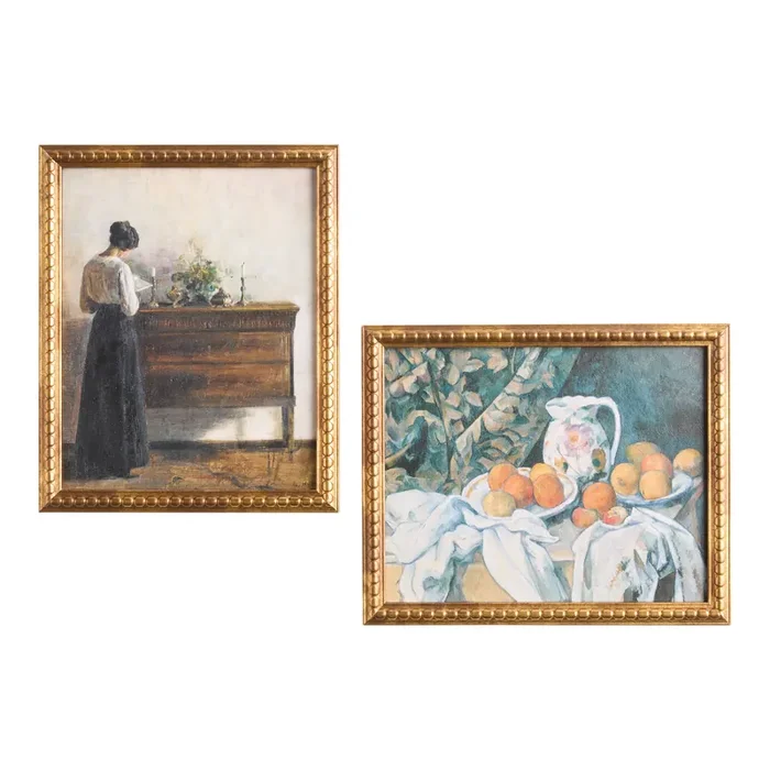 Vintage Still Life and Reading Woman Framed Wall Art 2 Piece