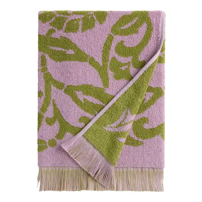 Viola Pink and Green Filigree Mid Century Bath Towel