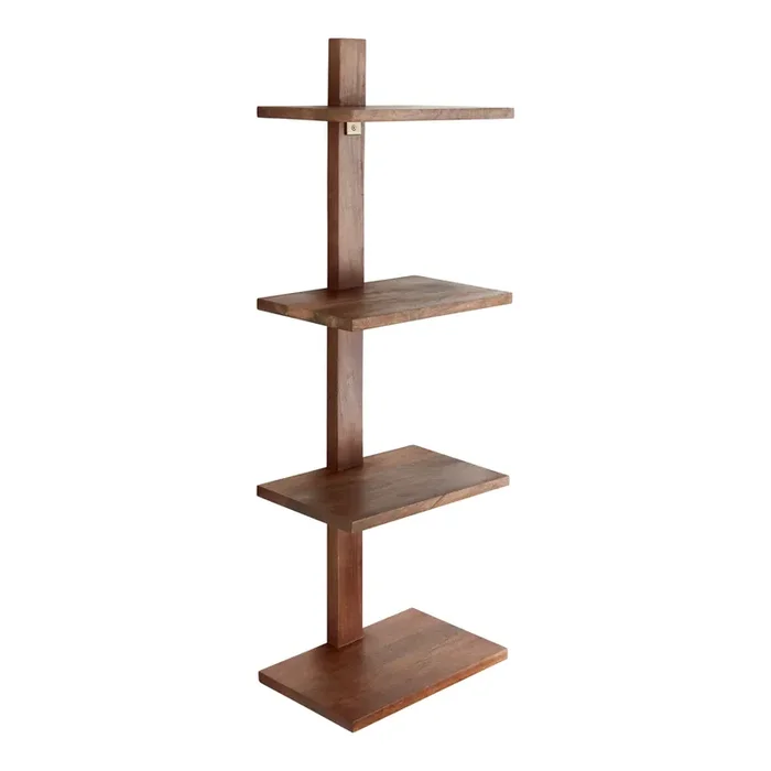 Walnut Brown Wood 4 Tier Floating Wall Shelf