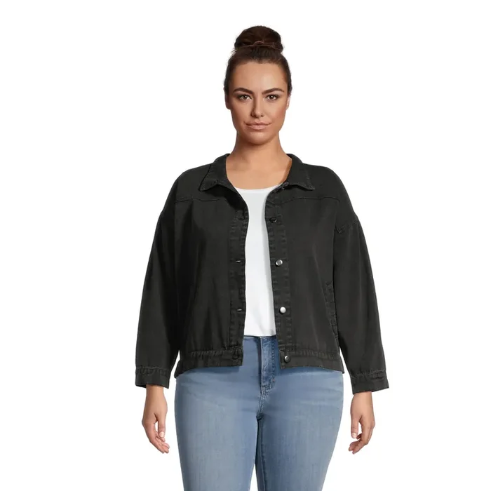 Washed Black Boyfriend Denim Jacket With Pockets